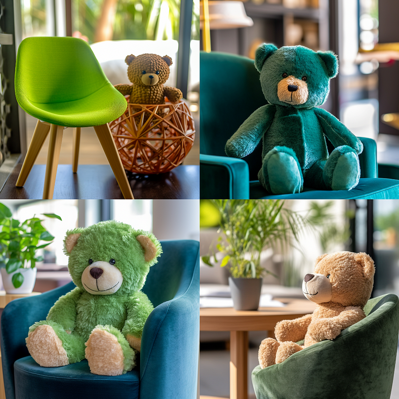 Image of a teddy bear on a green chair