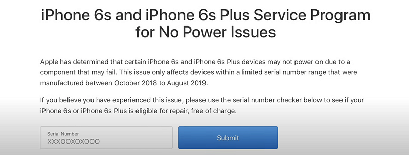 Power issues affecting iPhone 6S models