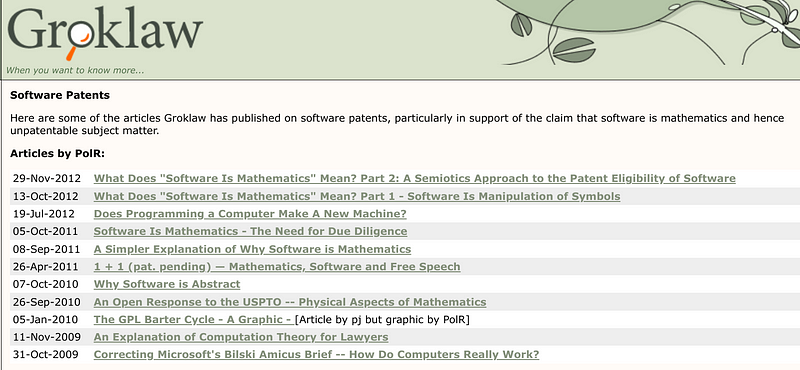 Groklaw's Archives on Software Patents