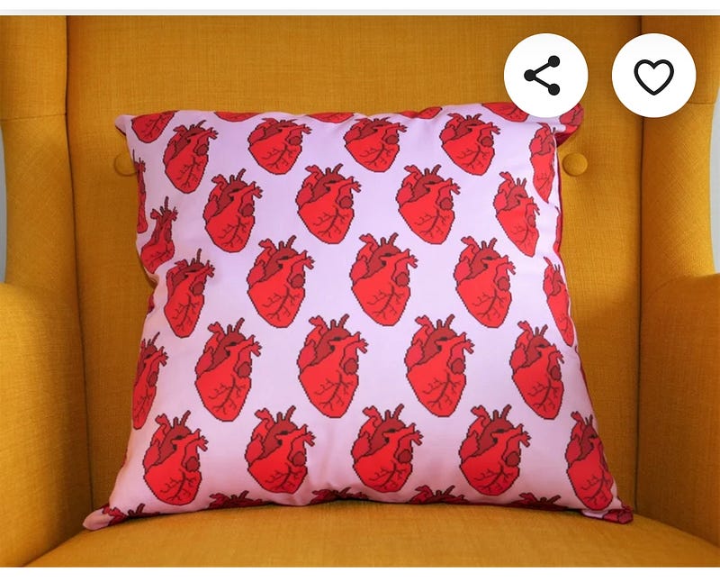 Pixel art heart-shaped pillow