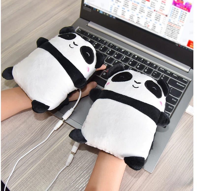 Warm panda-themed gloves for coding