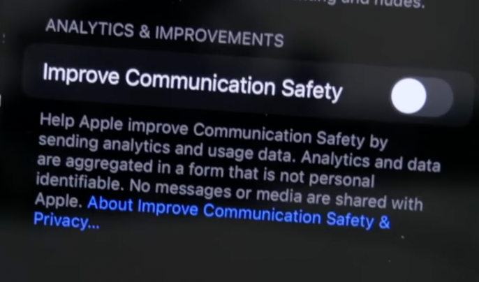 Settings page for Communication Safety