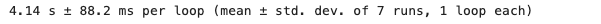 Execution time output for the Pandas code