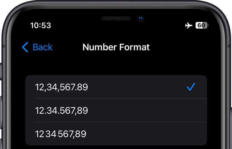 Number format settings in iOS 16.4