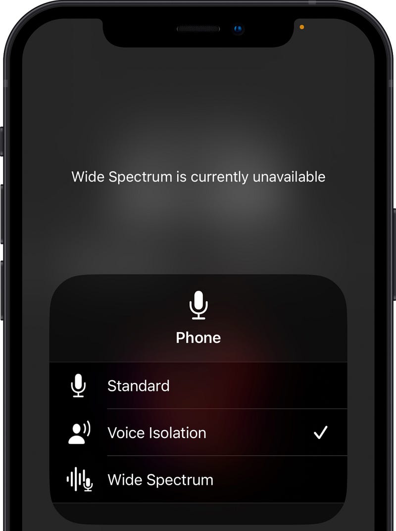 Control Center showing Voice Isolation setting