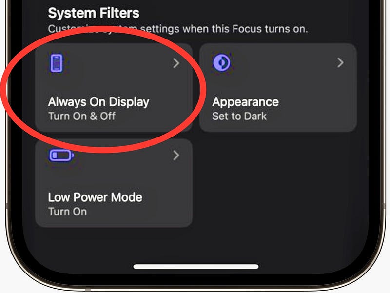 Focus filter settings on iPhone 14 Pro