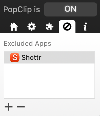 PopClip exclusions settings