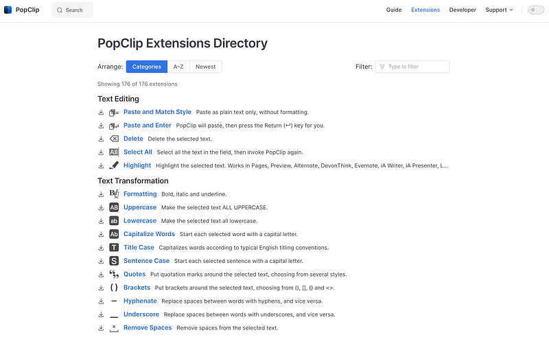 PopClip extensions directory