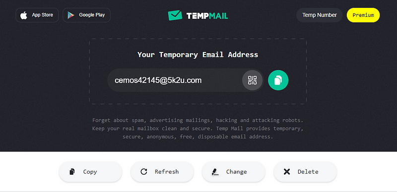 Temporary email service example