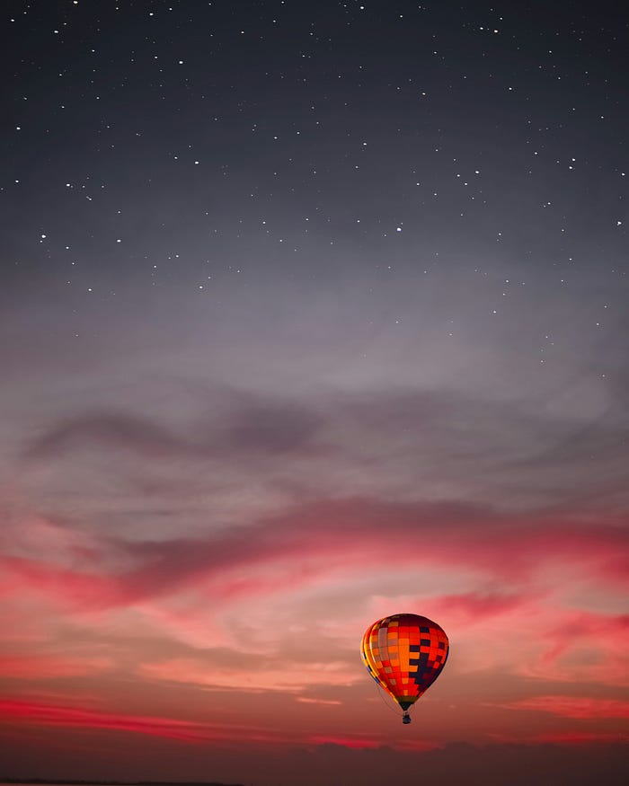 Hot air balloon symbolizing the journey of writing