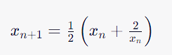 Heron’s iterative formula for square root calculation