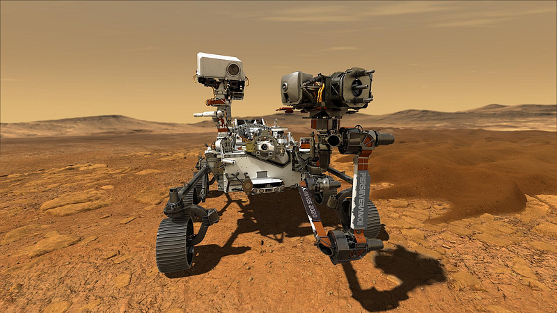 Mars Rover Perseverance exploring the Martian landscape