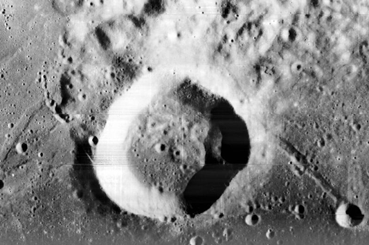 Close-up of a lunar crater