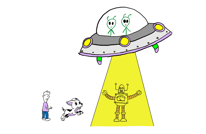 Cheat being abducted by an alien spaceship.