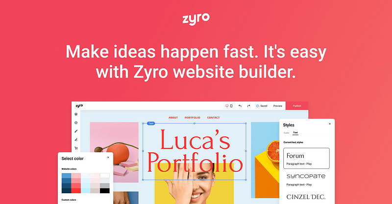 Zyro website builder showcasing templates