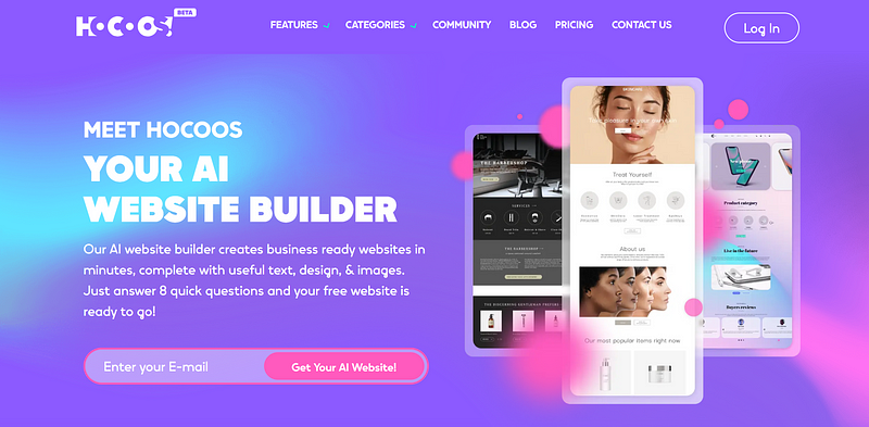 Hocoos design interface for quick website creation